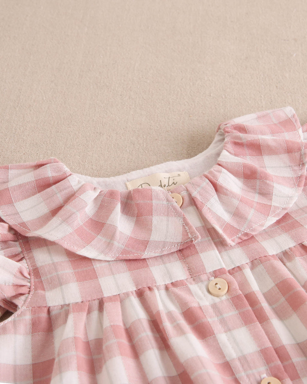 Vestido bebé niña de cuadro vichy rosa con bolsillos