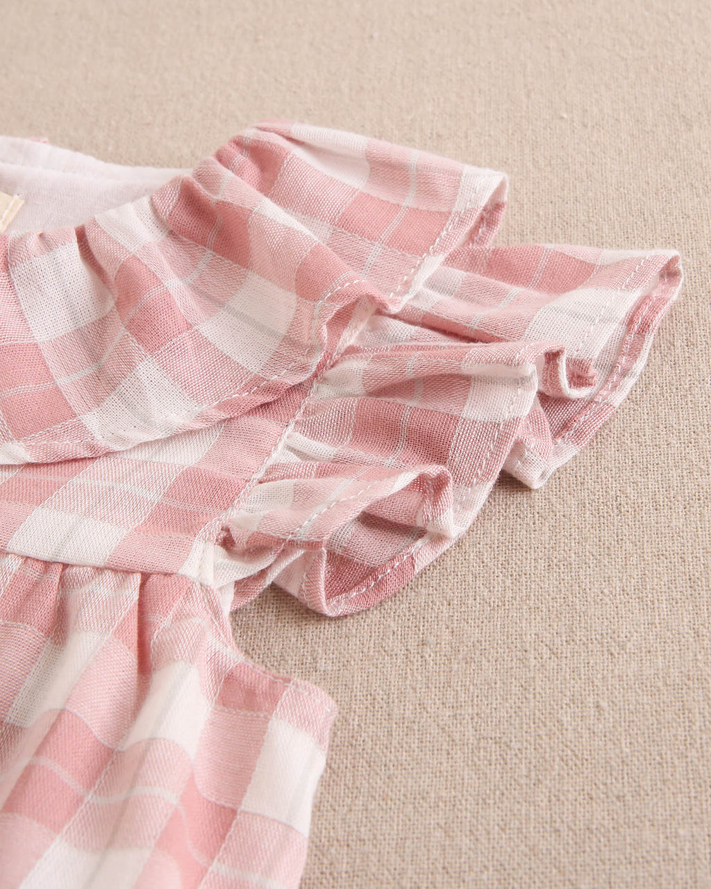 Vestido bebé niña de cuadro vichy rosa con bolsillos