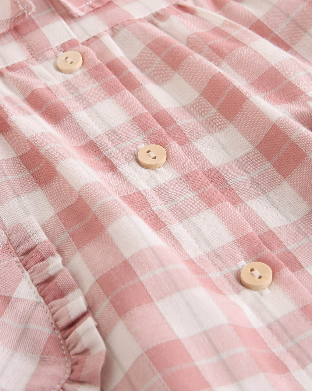 Vestido bebé niña de cuadro vichy rosa con bolsillos