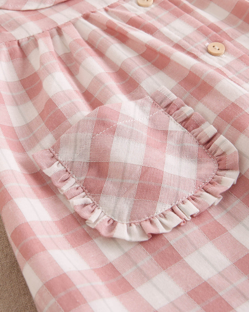 Vestido bebé niña de cuadro vichy rosa con bolsillos
