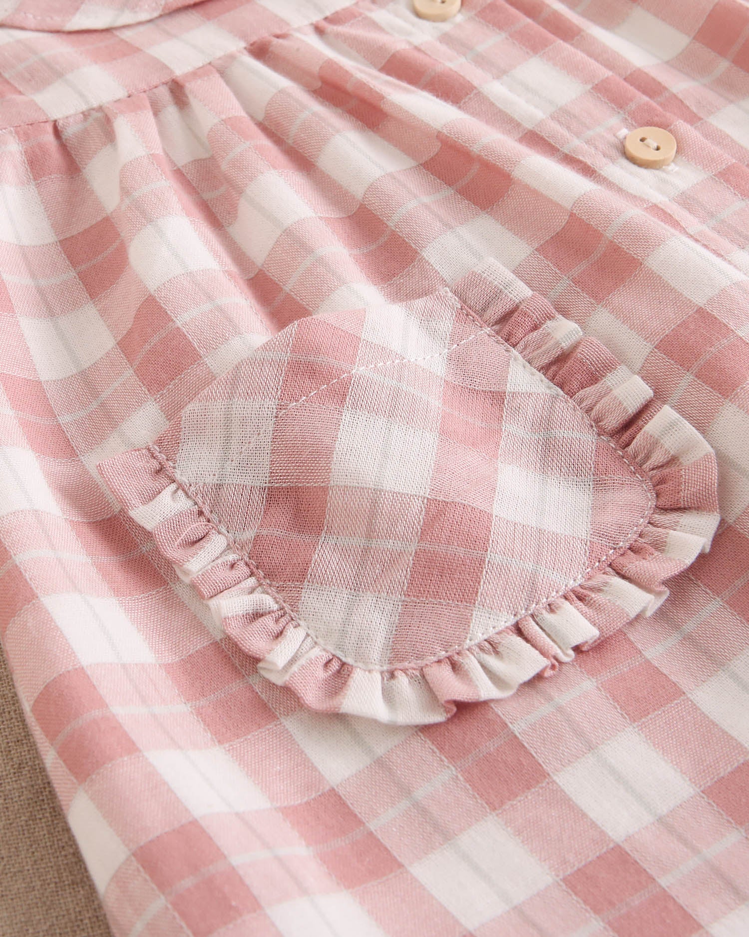 Vestido bebé niña de cuadro vichy rosa con bolsillos