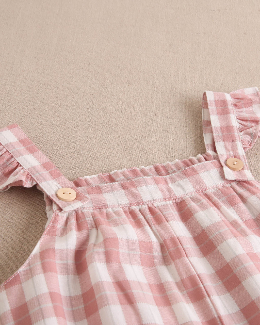Enterito niña largo de cuadro vichy rosa con bolsillos
