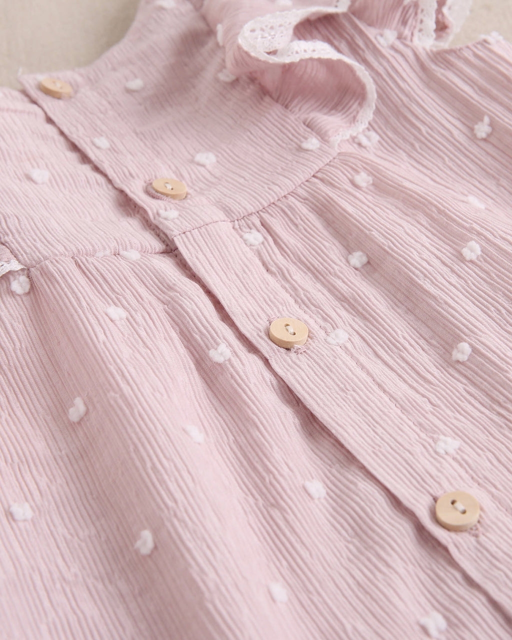 Vestido bebé niña plumeti rosa con mini topitos