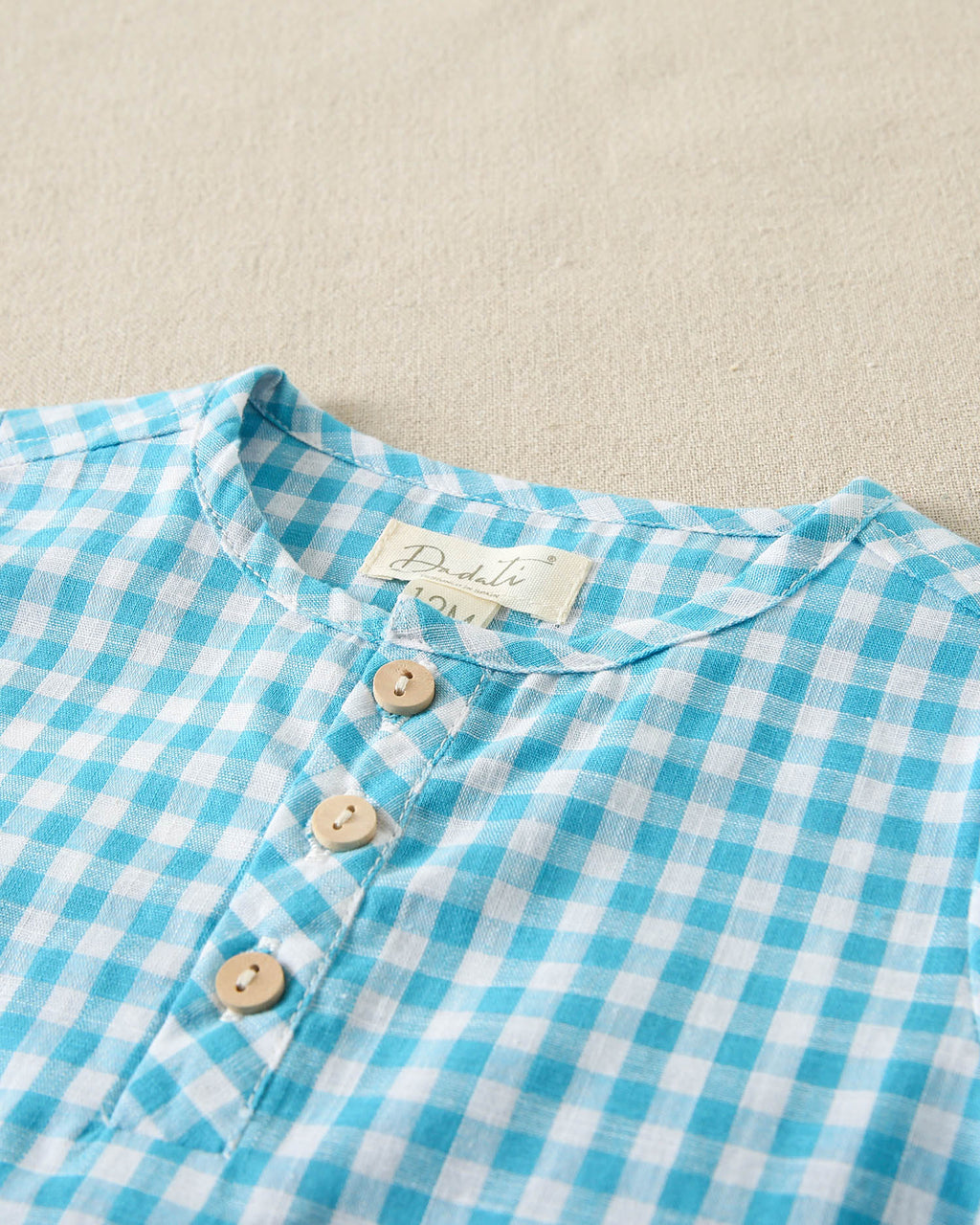 Conjunto bebé niño camisa de cuadros vichy turquesa y short blanco