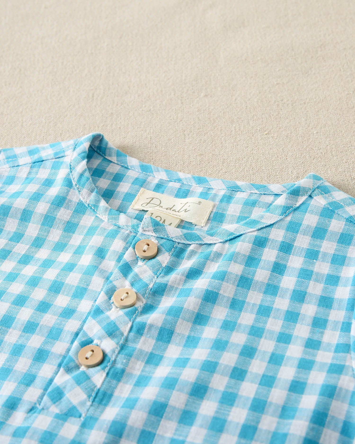 Conjunto bebé niño camisa de cuadros vichy turquesa y short blanco