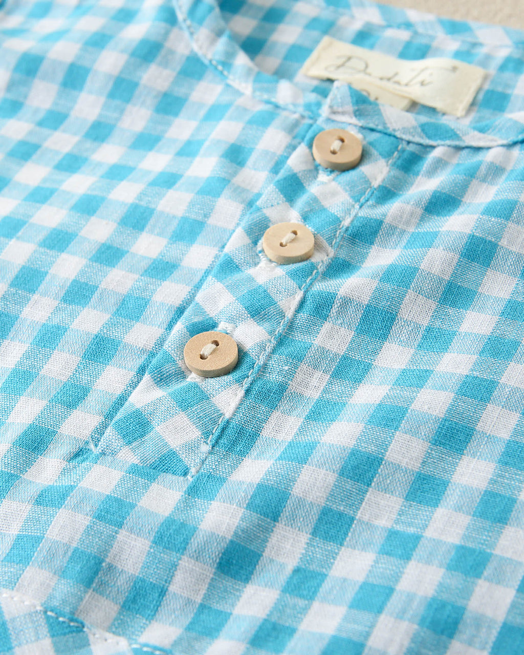 Conjunto bebé niño camisa de cuadros vichy turquesa y short blanco