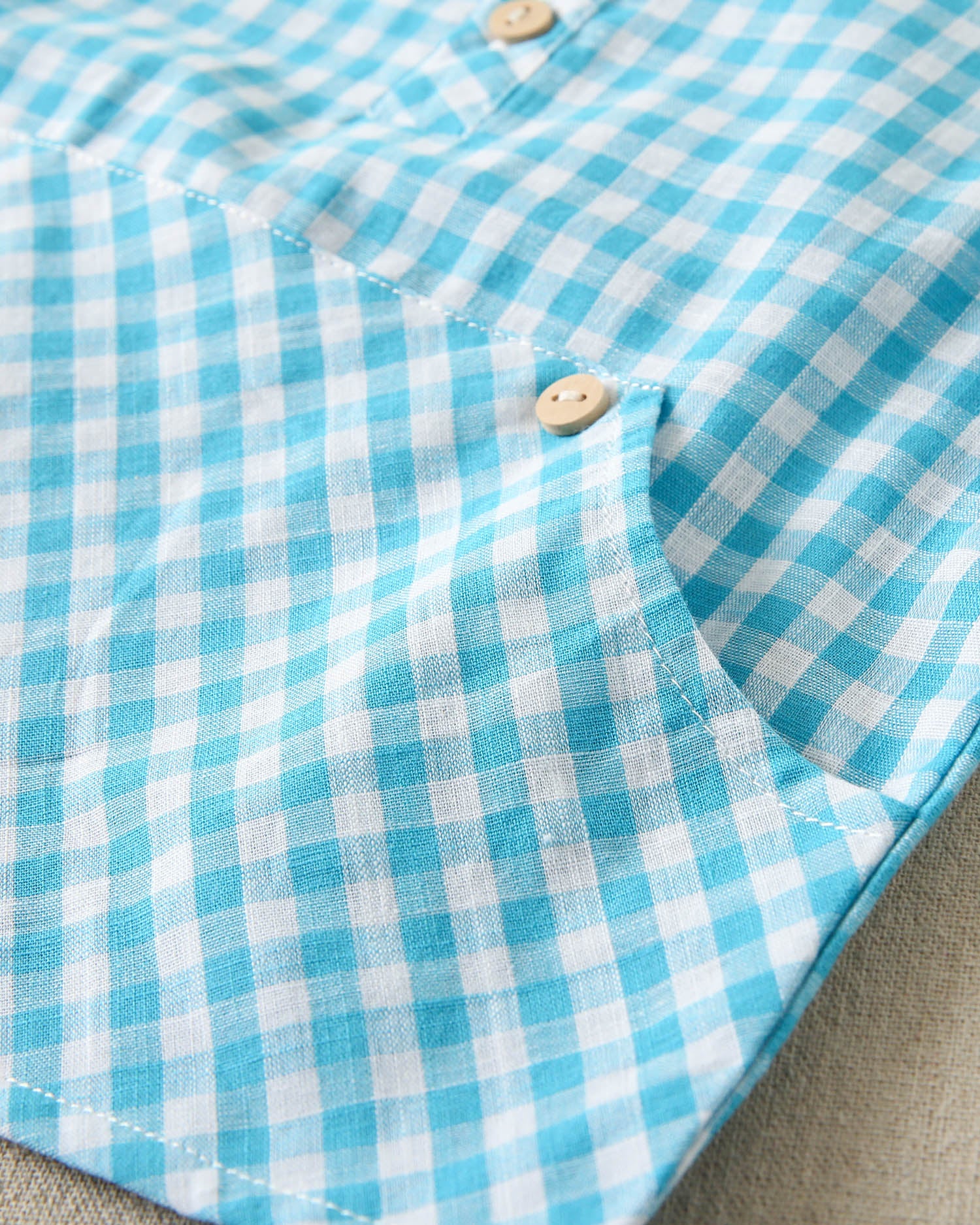 Conjunto bebé niño camisa de cuadros vichy turquesa y short blanco