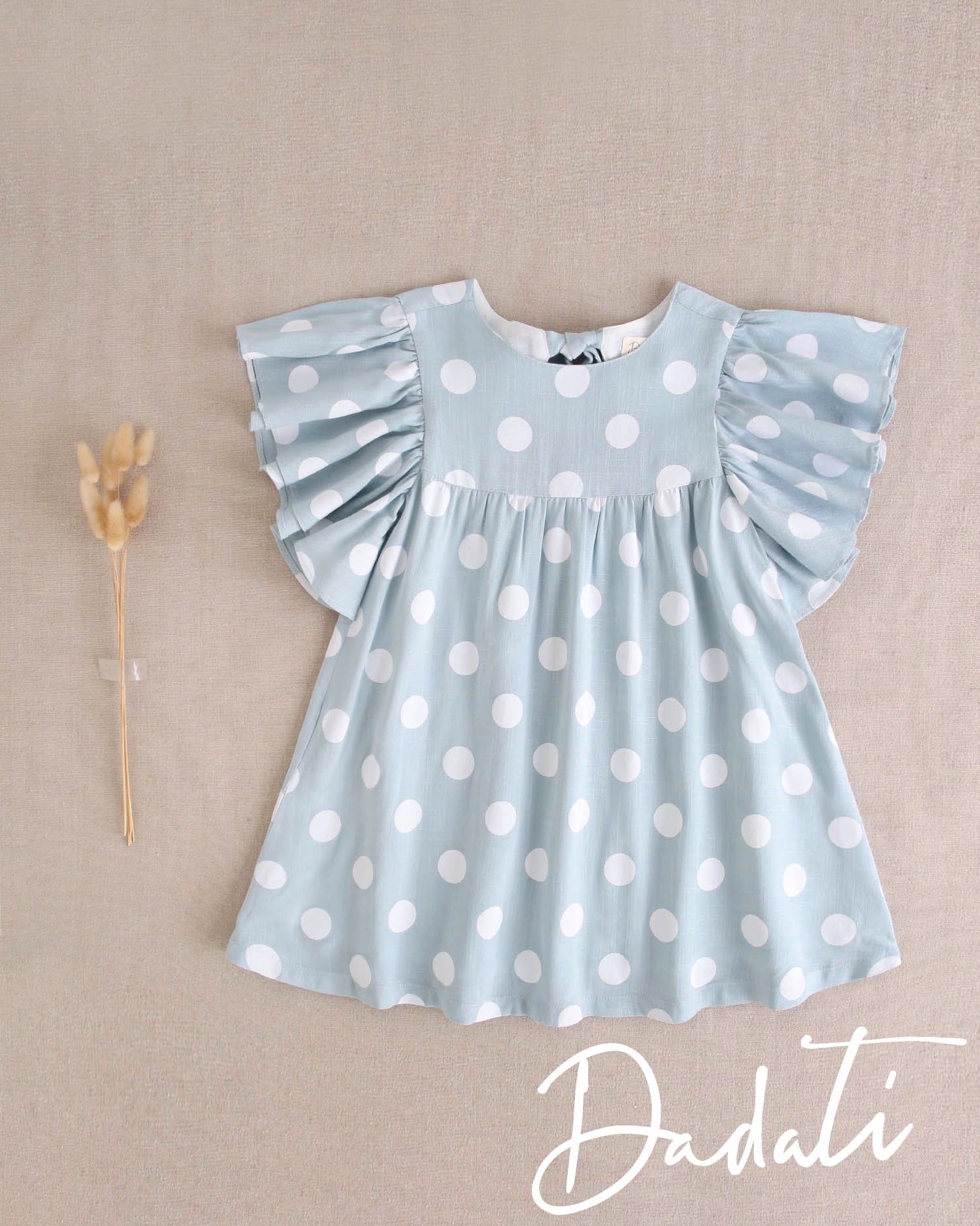 Vestido niña celeste con lunares blancos