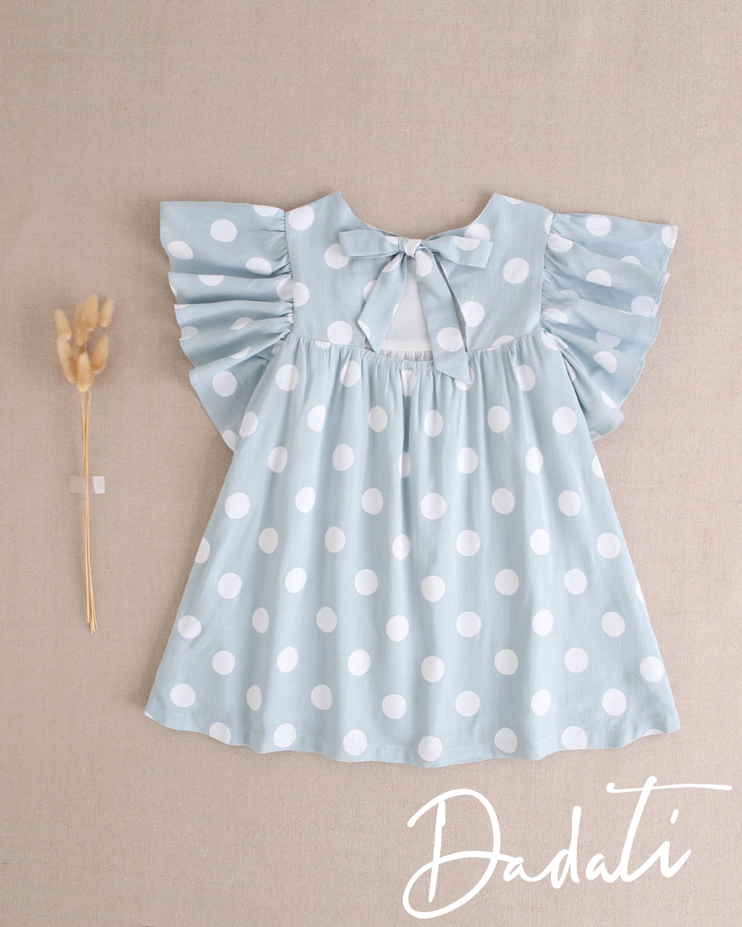 Vestido niña celeste con lunares blancos