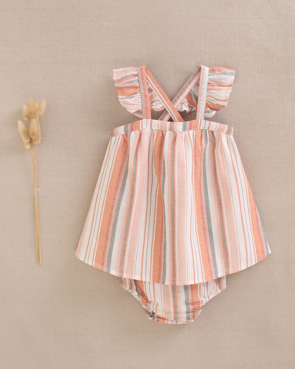 Vestido bebé niña mix de rayas naranjas, verdes y blancas