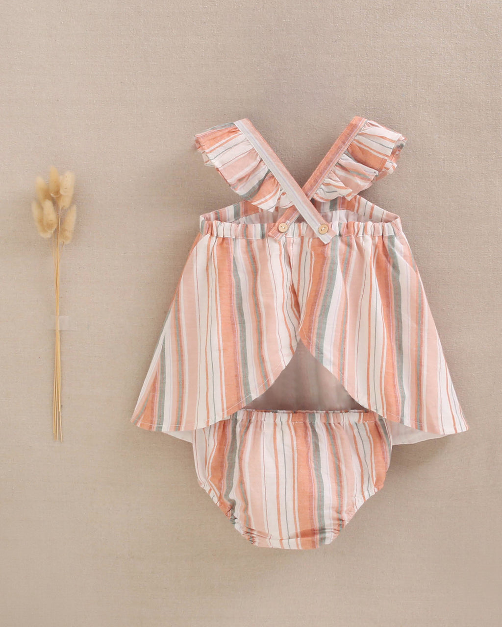 Vestido bebé niña mix de rayas naranjas, verdes y blancas