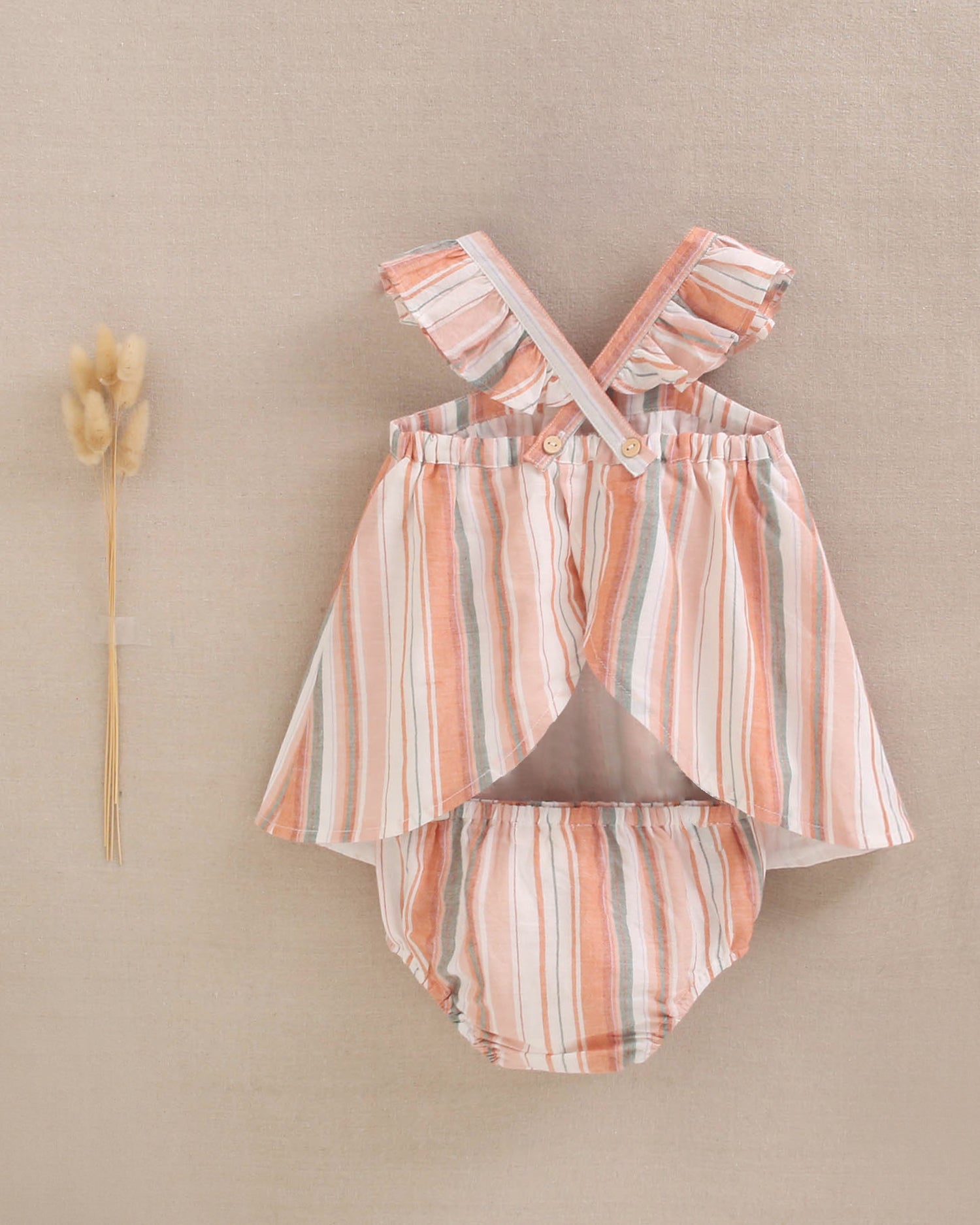 Vestido bebé niña mix de rayas naranjas, verdes y blancas