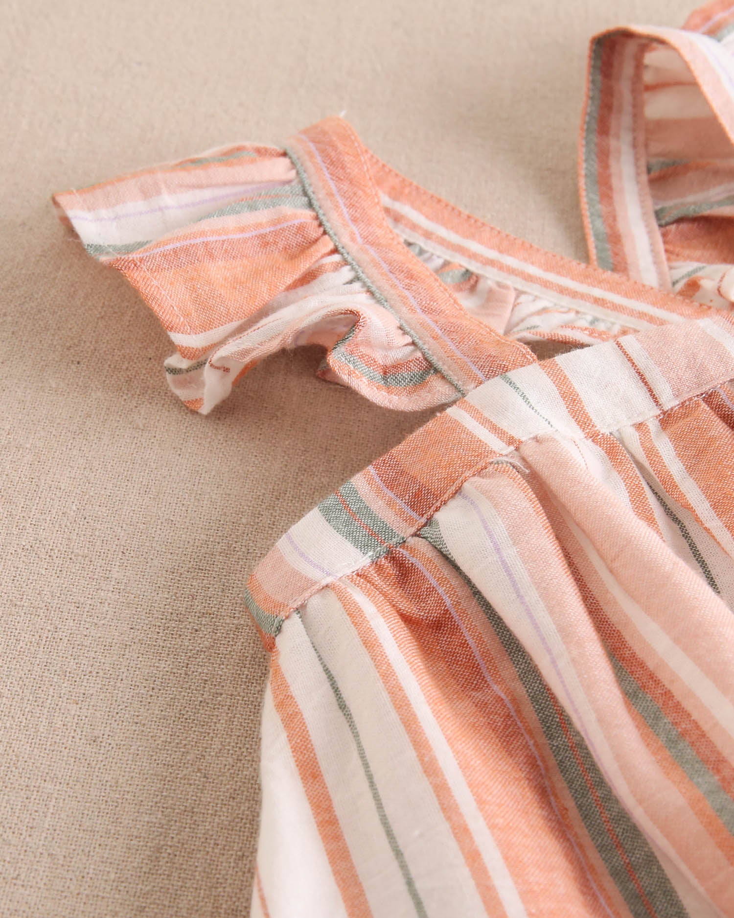 Vestido bebé niña mix de rayas naranjas, verdes y blancas