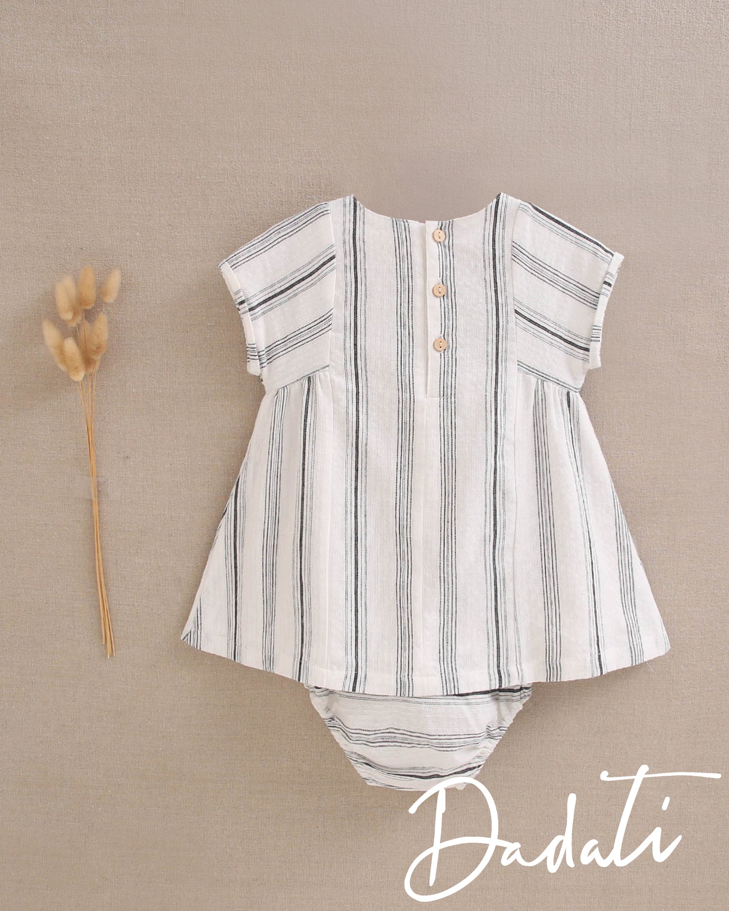 Vestido bebé niña blanco con rayas negras