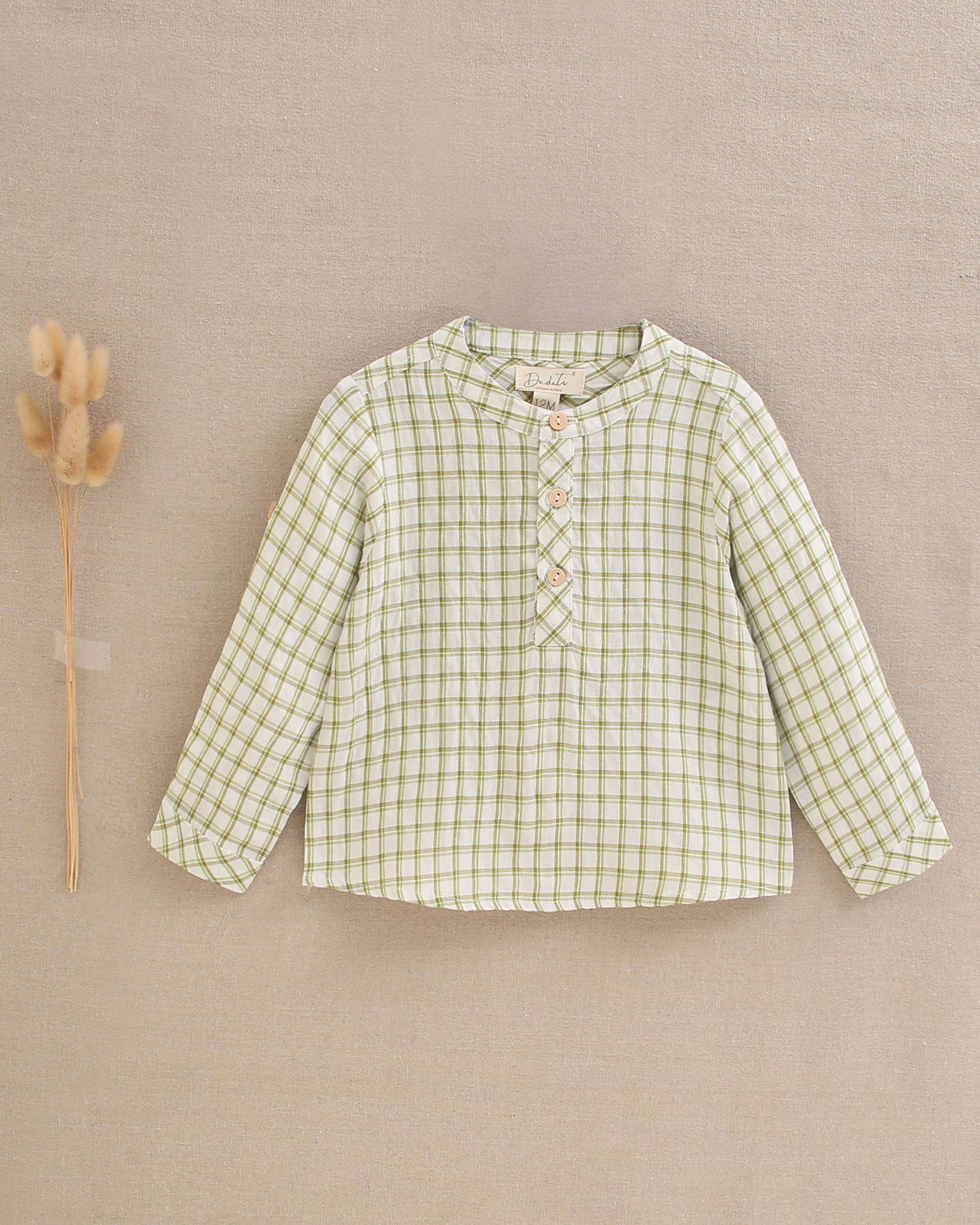 Conjunto bebé niño camisa vichy verde pistacho y short blanco