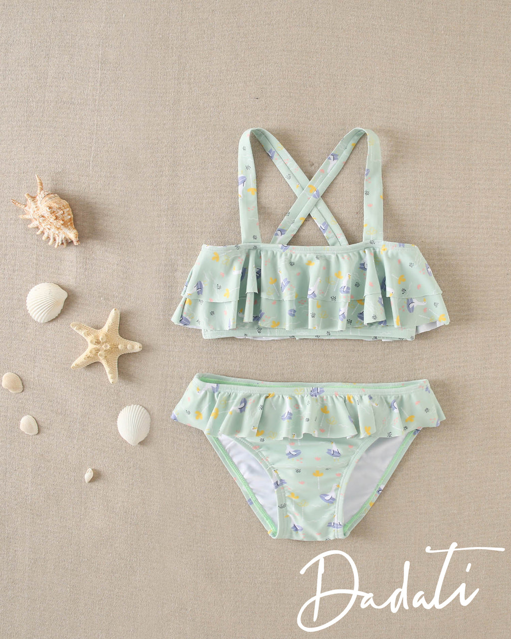 Traje de baño bikini verde con lila