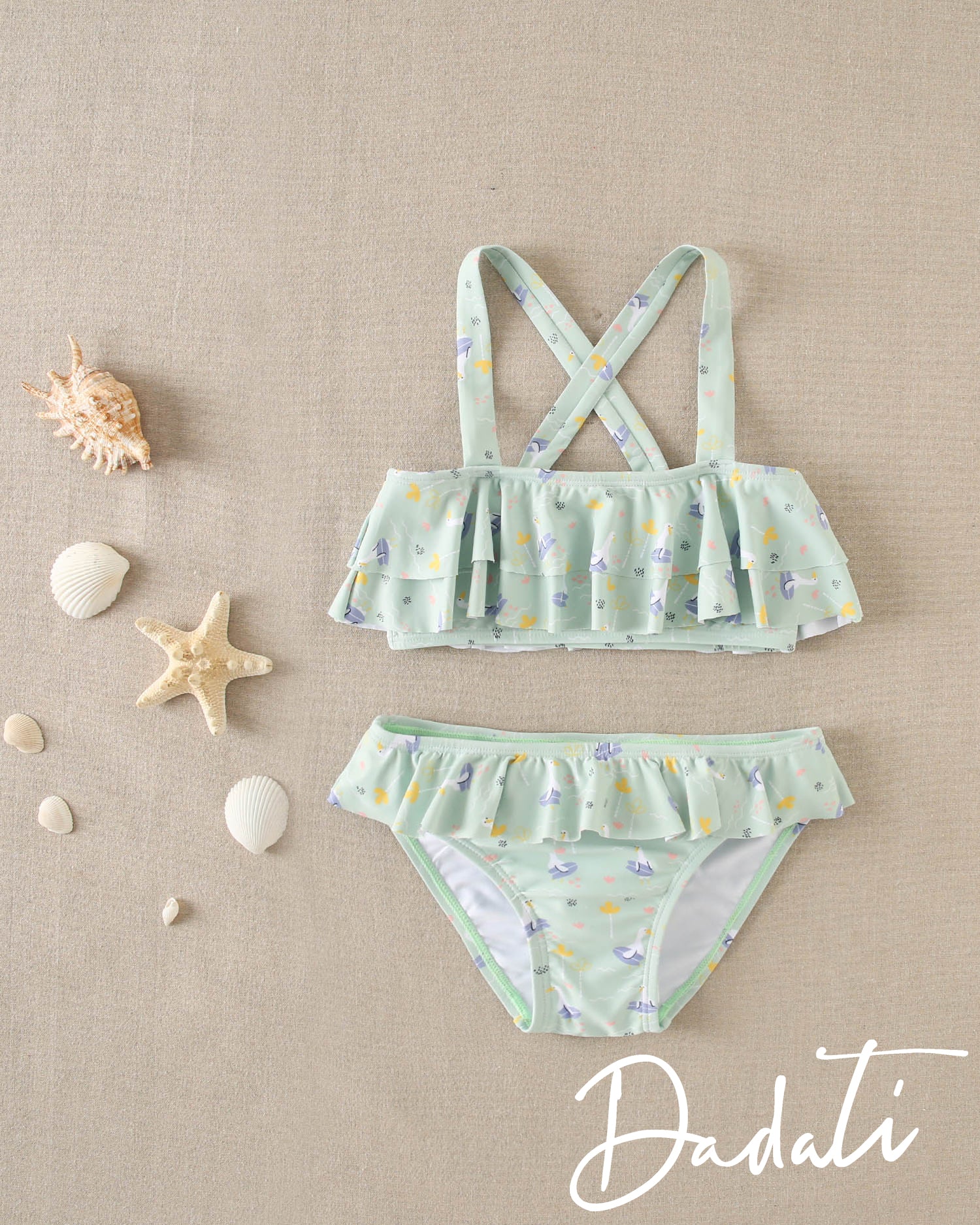 Traje de baño bikini verde con lila