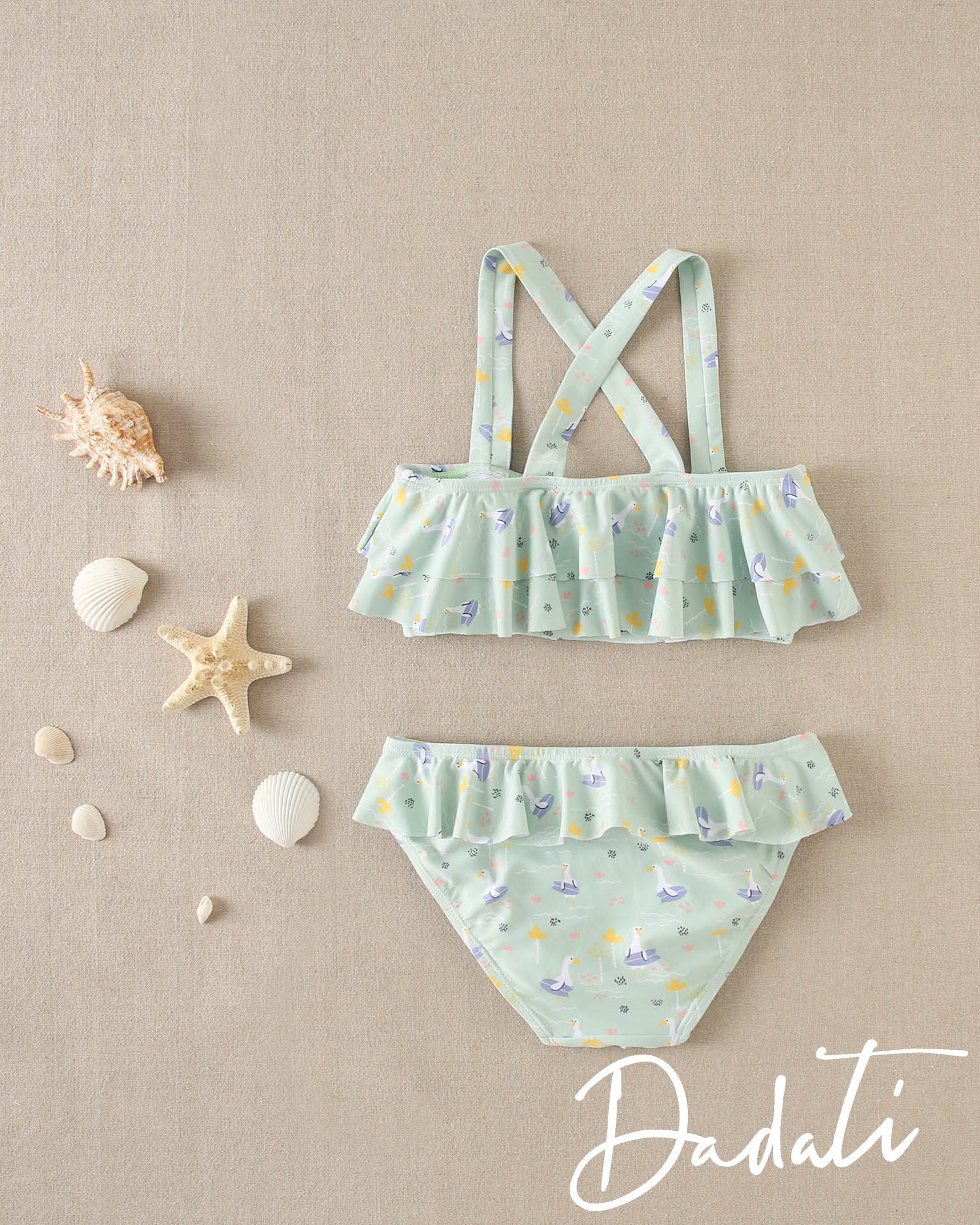 Traje de baño bikini verde con lila