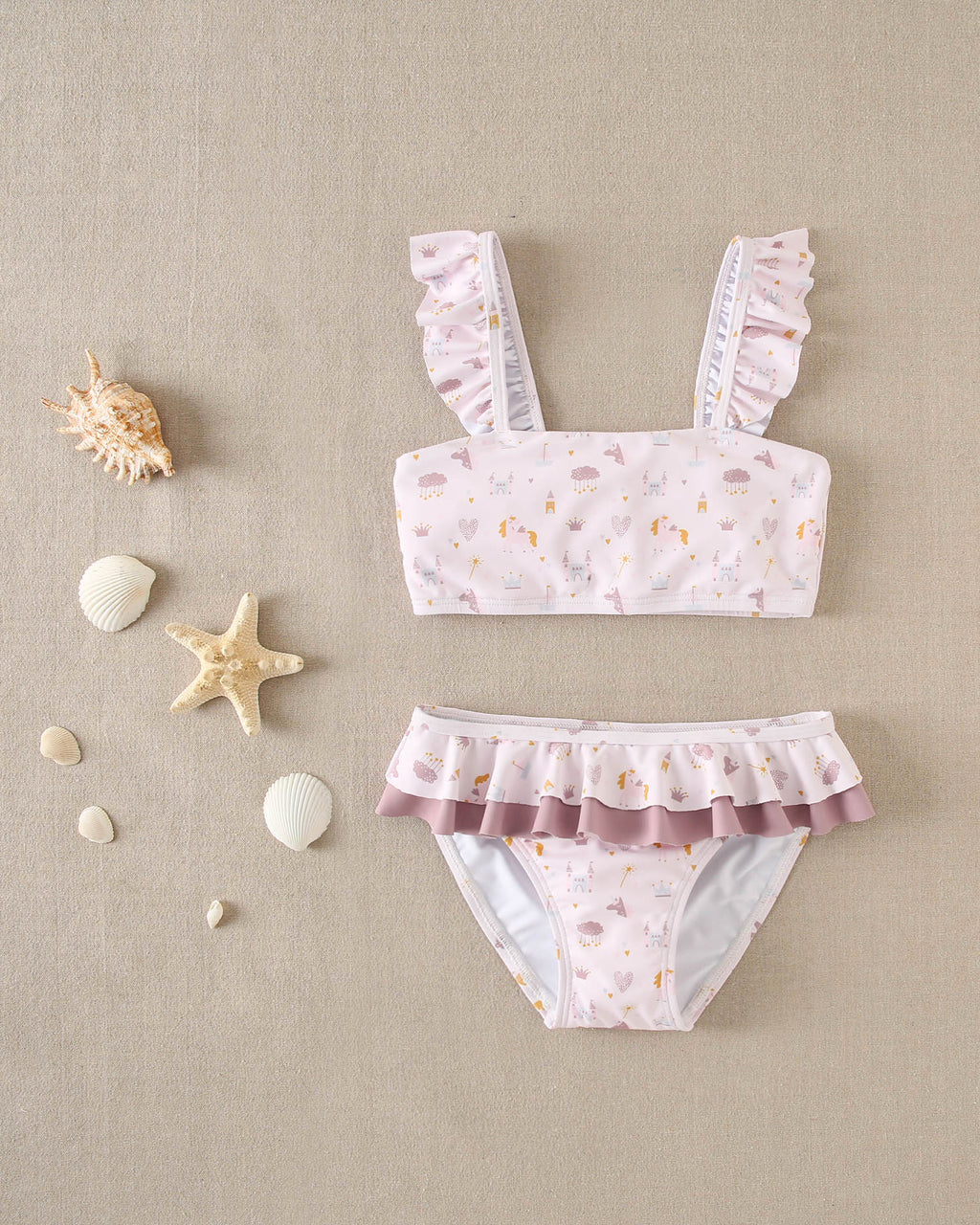 Traje de baño bikini rosada con calzon con vuelos