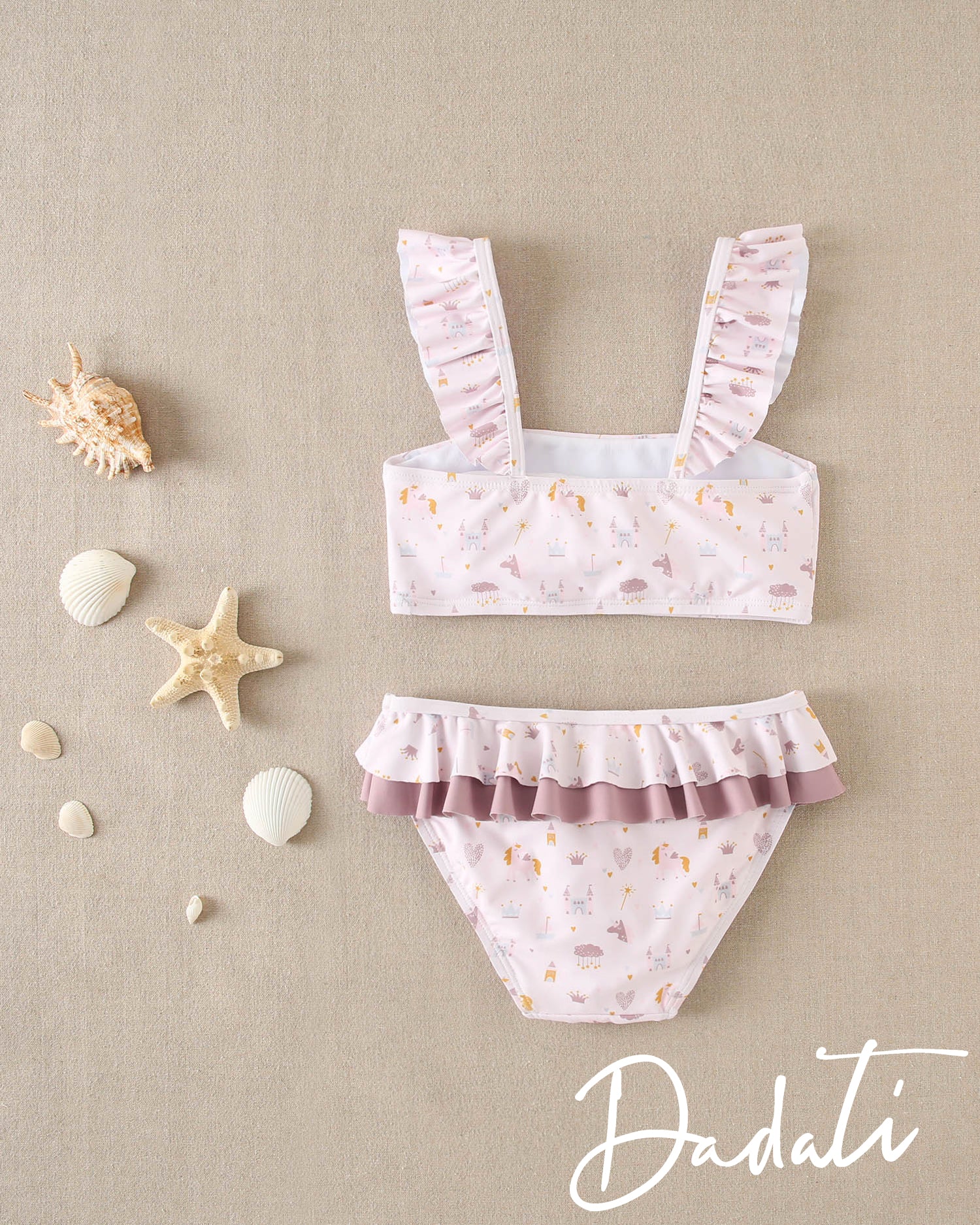 Traje de baño bikini rosada con calzon con vuelos