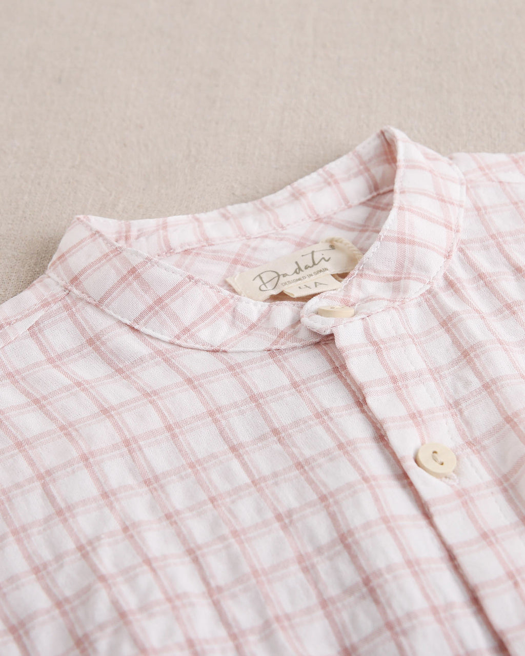 Camisa niño con cuadros rosa y blanco, con cuello mao