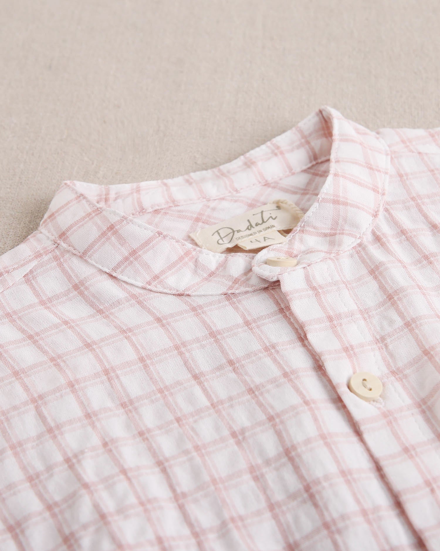 Camisa niño con cuadros rosa y blanco, con cuello mao