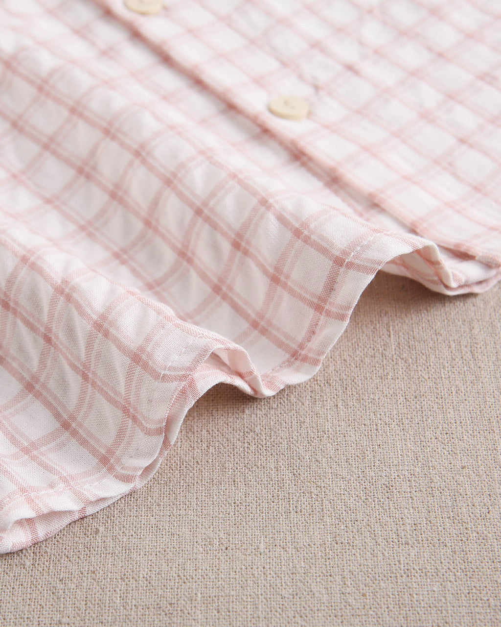 Camisa niño con cuadros rosa y blanco, con cuello mao