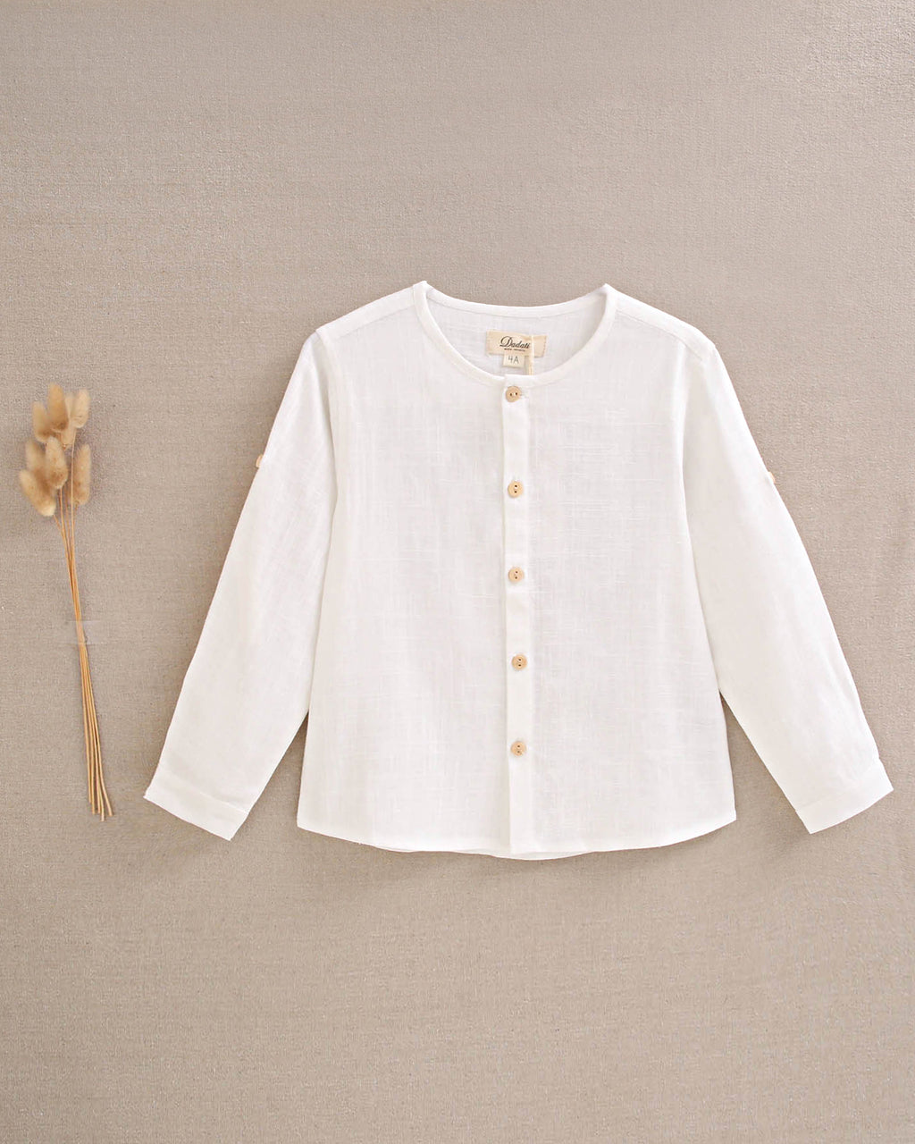 Camisa niño blanca de lino con cuello mao