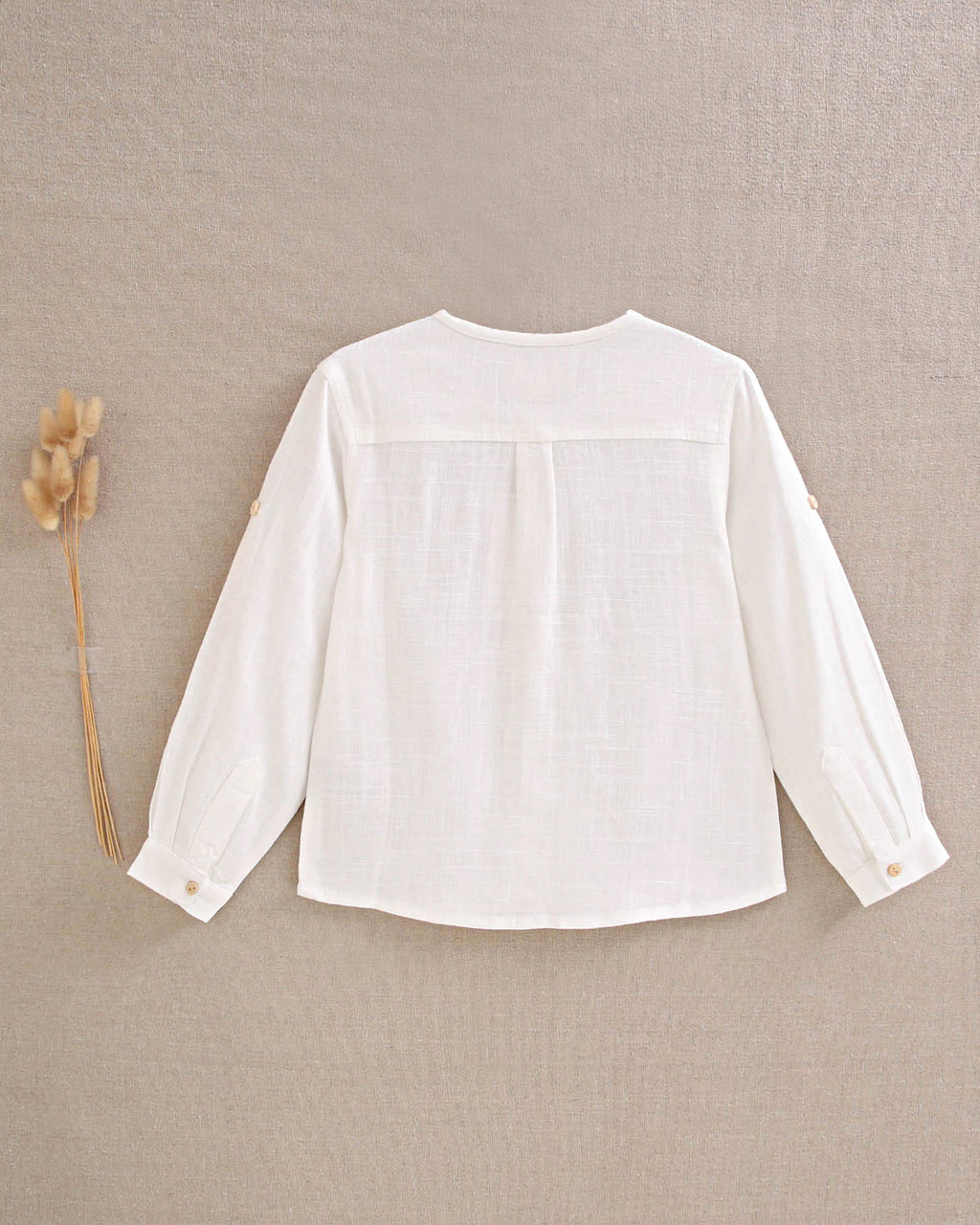 Camisa niño blanca de lino con cuello mao