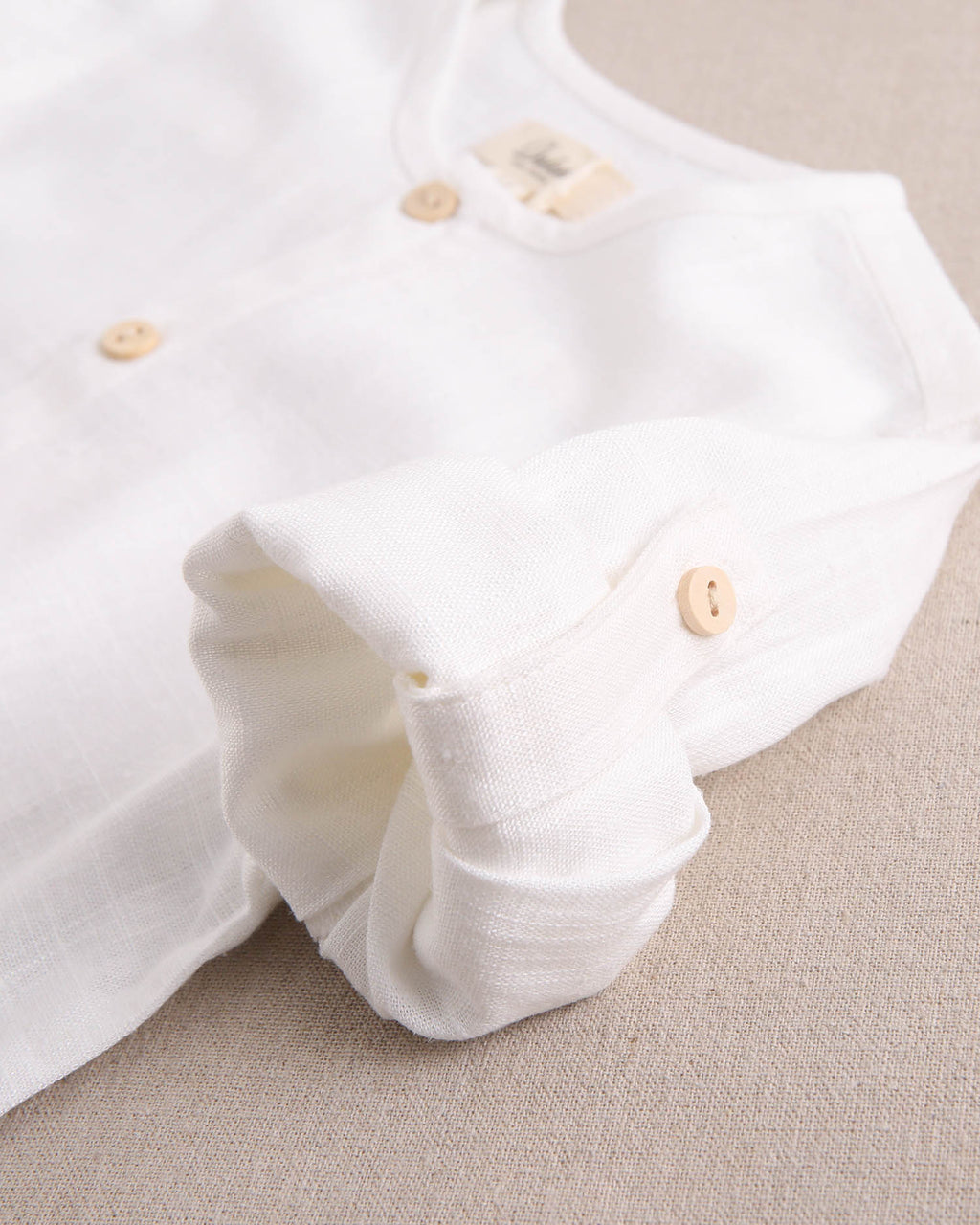 Camisa niño blanca de lino con cuello mao