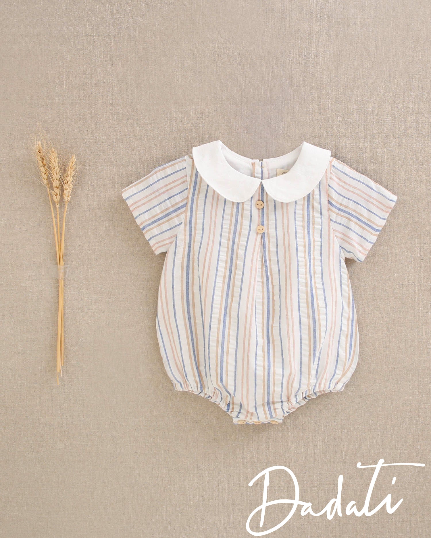 Ranita bebé niño rayado coral, azulino y blanco