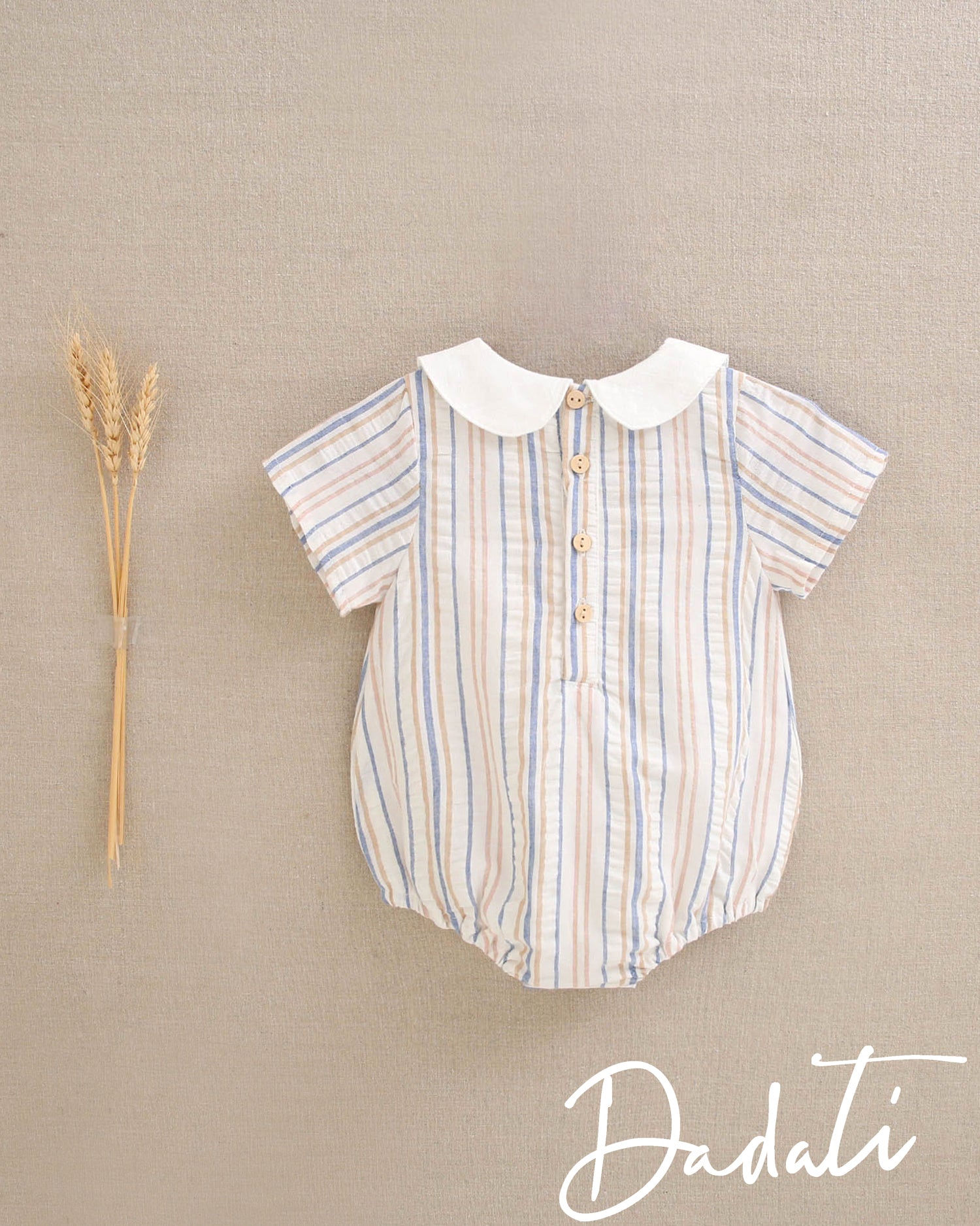 Ranita bebé niño rayado coral, azulino y blanco