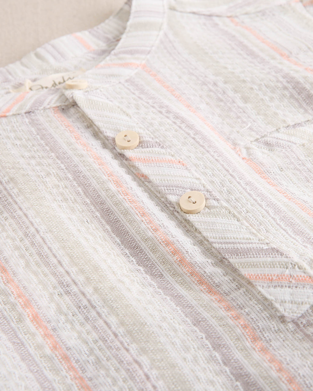 Camisa niño de rayas naranja, gris y verde, con cuello mao