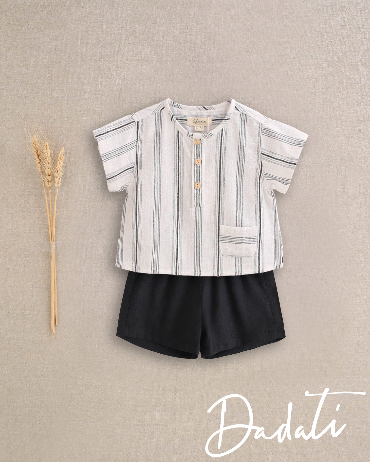 Set bebé niño camisa blanca y negro con short negro