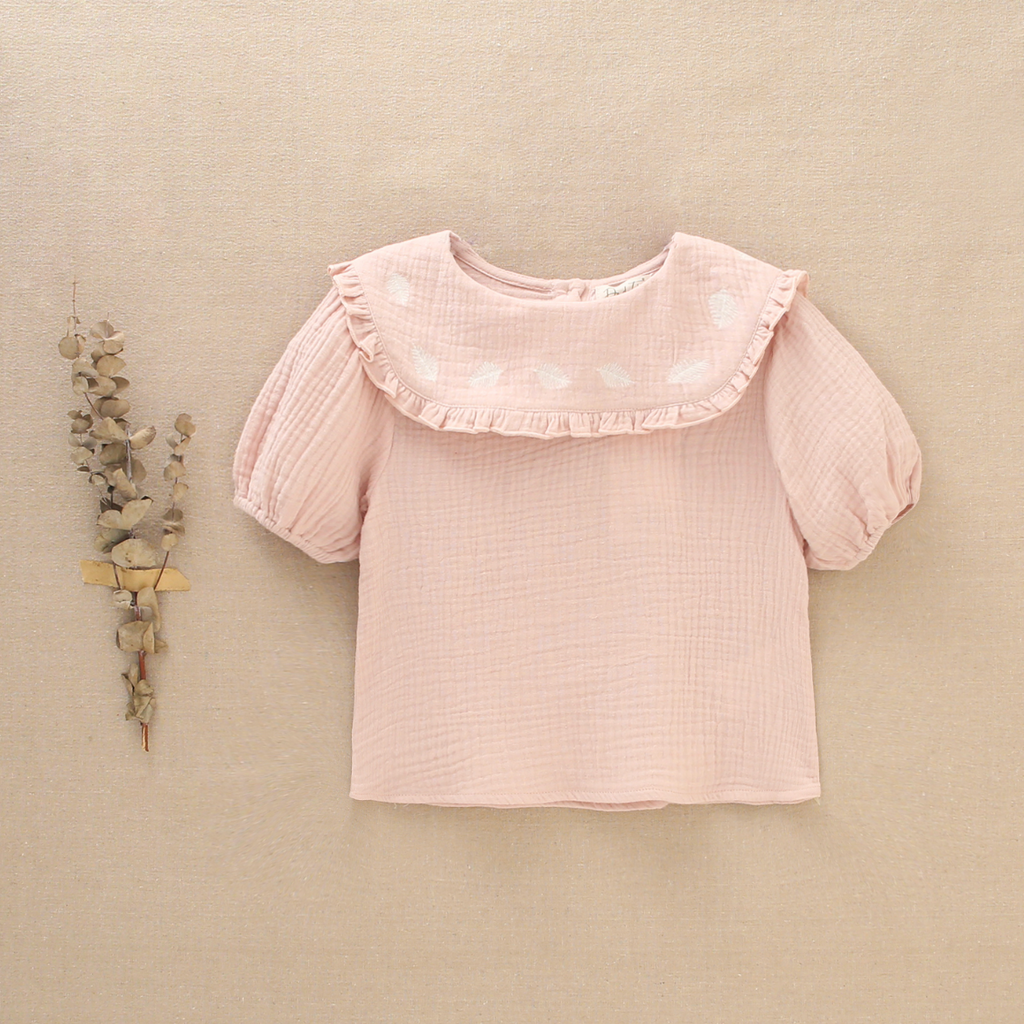 Blusa de niña rosa palo en tejido bambula