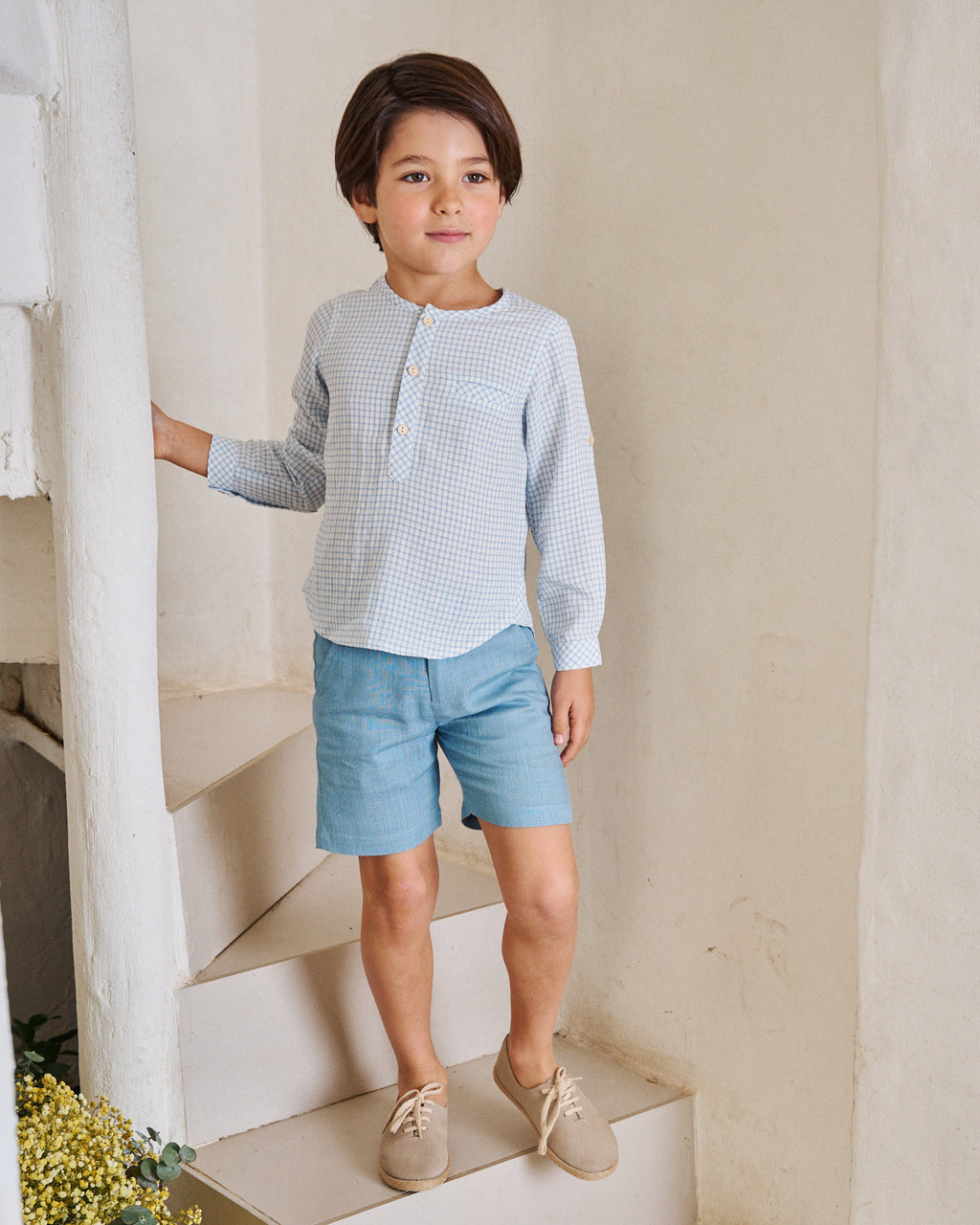 Camisa niño en cuadro vichy azul pastel