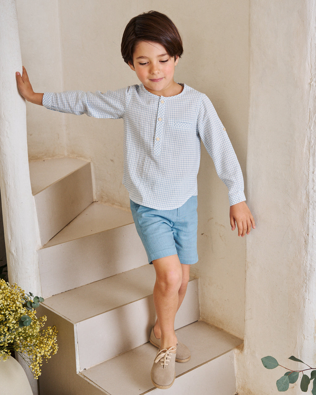 Camisa niño en cuadro vichy azul pastel