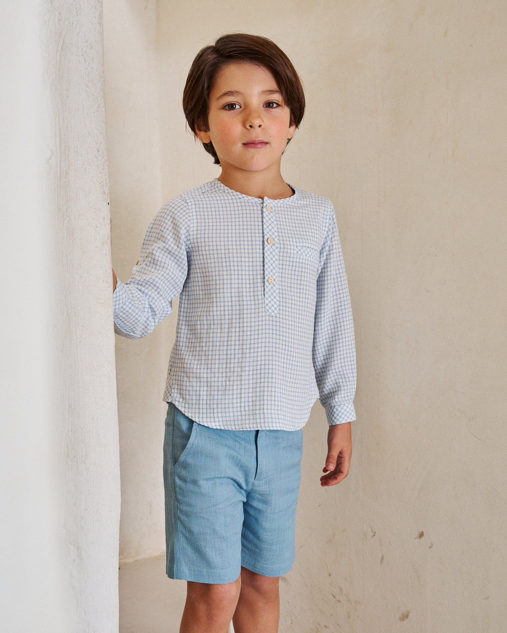 Camisa niño en cuadro vichy azul pastel