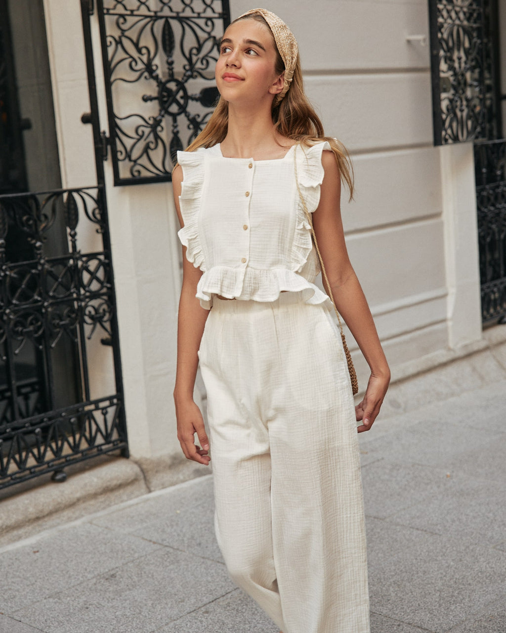 Pantalón niña de muselina blanco fluido