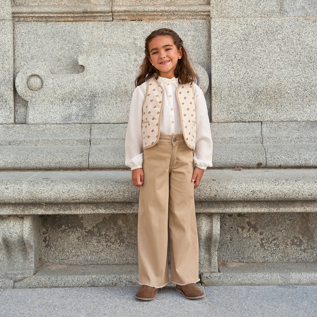 Pantalón de niña largo tipo palazzo beige