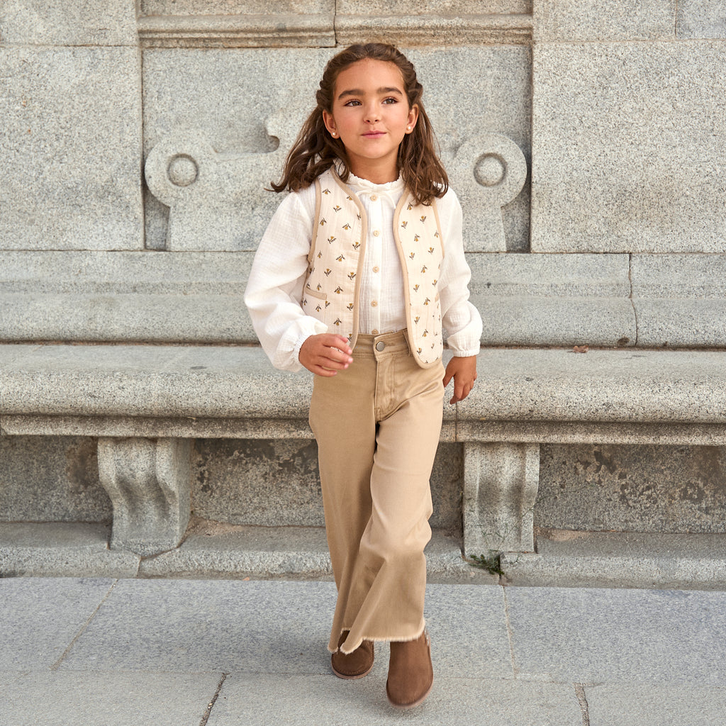 Pantalón de niña largo tipo palazzo beige