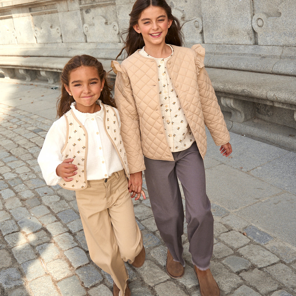 Pantalón de niña largo tipo palazzo beige