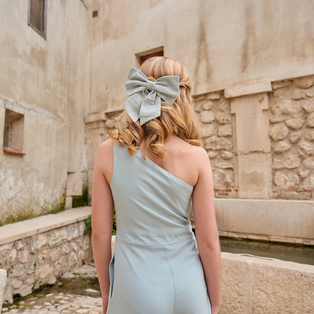 Enterito largo niña azul cielo con hombro asimétrico