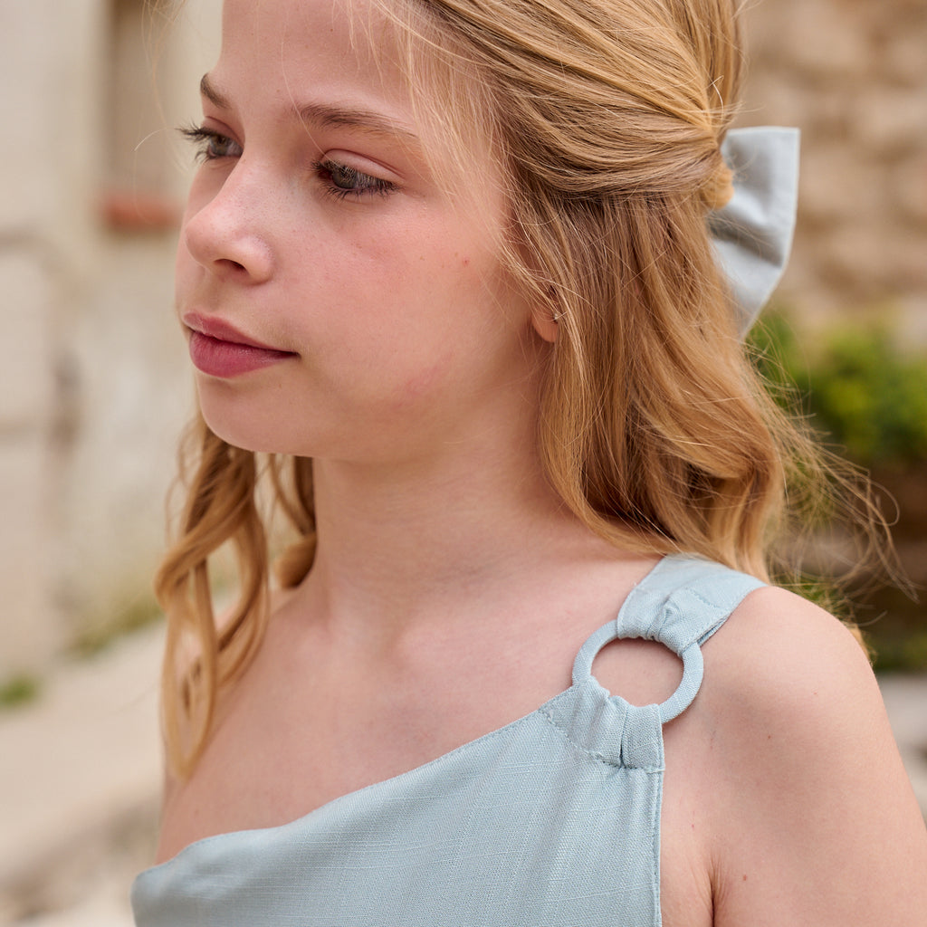 Enterito largo niña azul cielo con hombro asimétrico