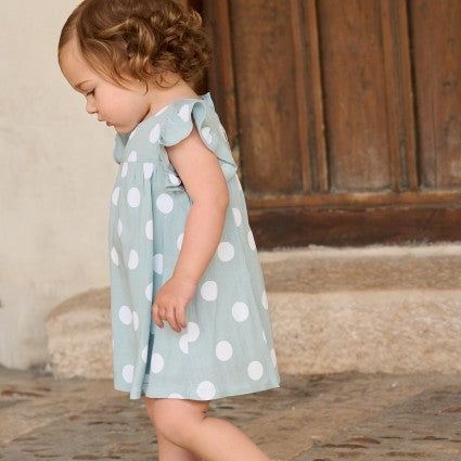Vestido bebé niña celeste con lunares blancos