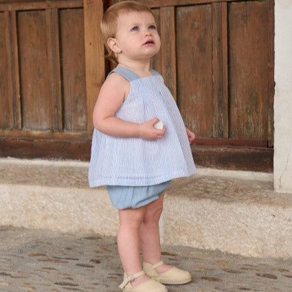 Set bebé niña celeste con rayitas