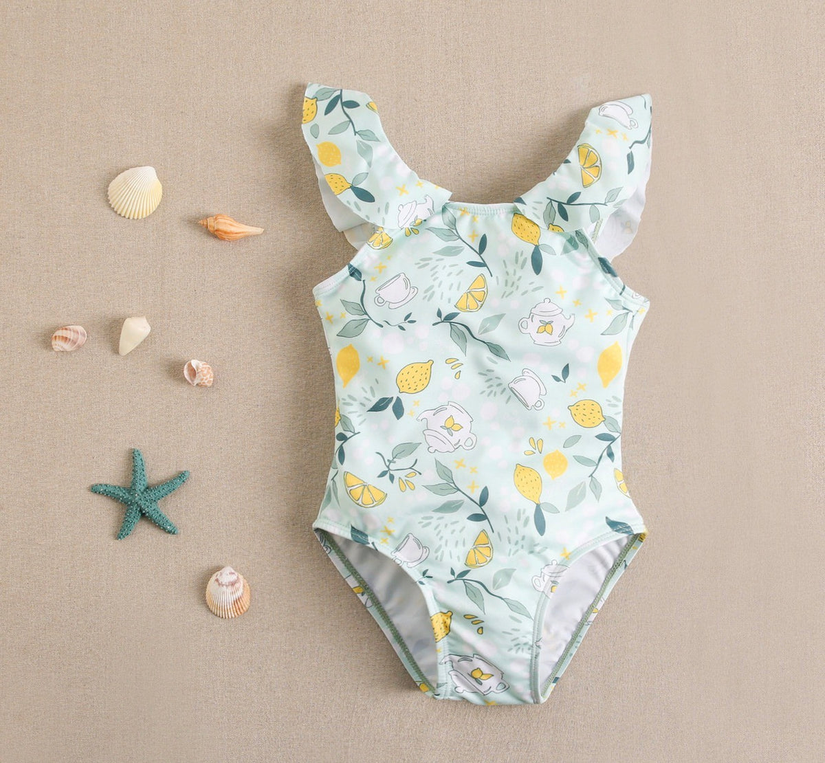 Traje de baño niña verde con limones