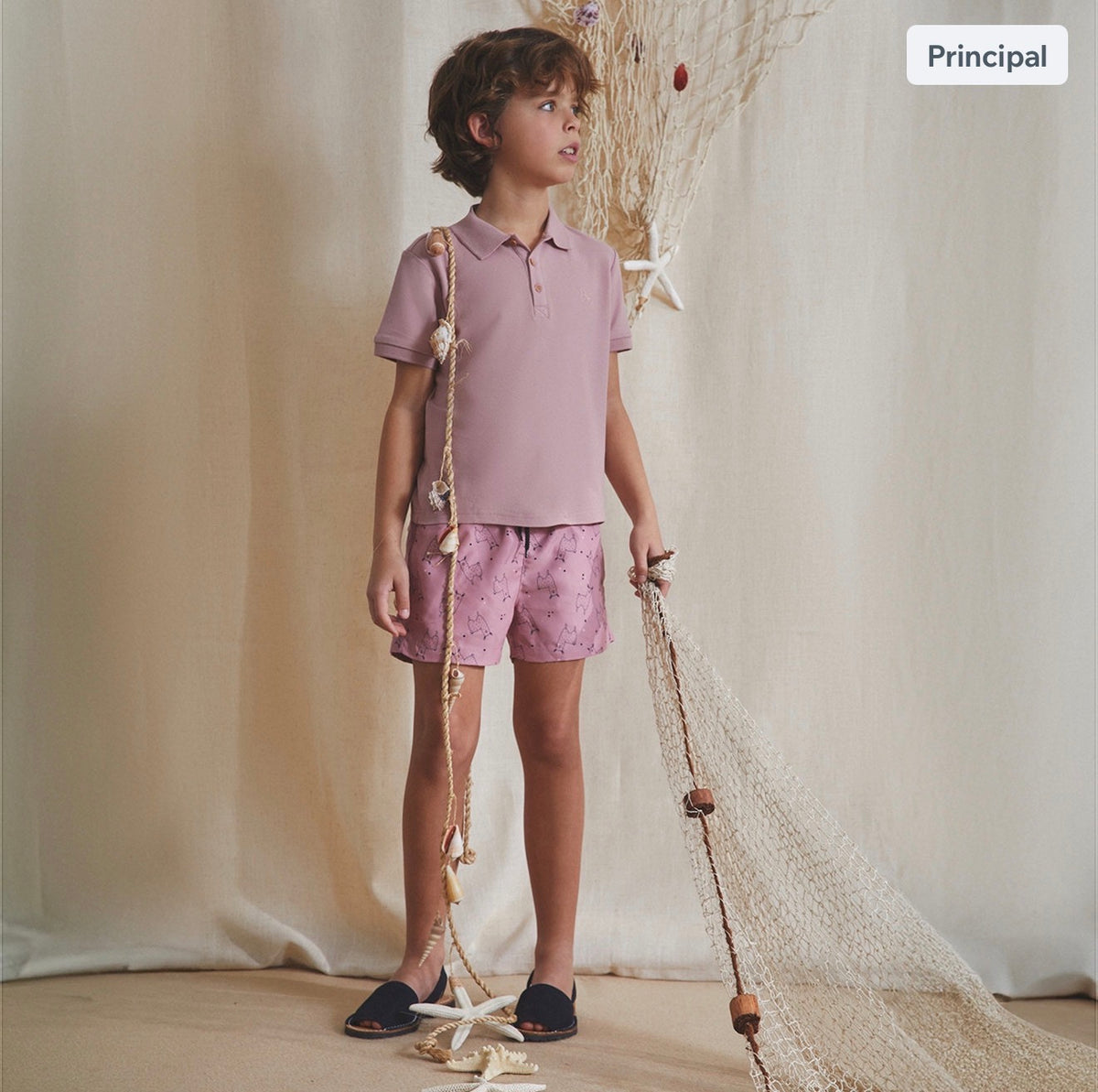 Traje de baño niño color rosa empolvado