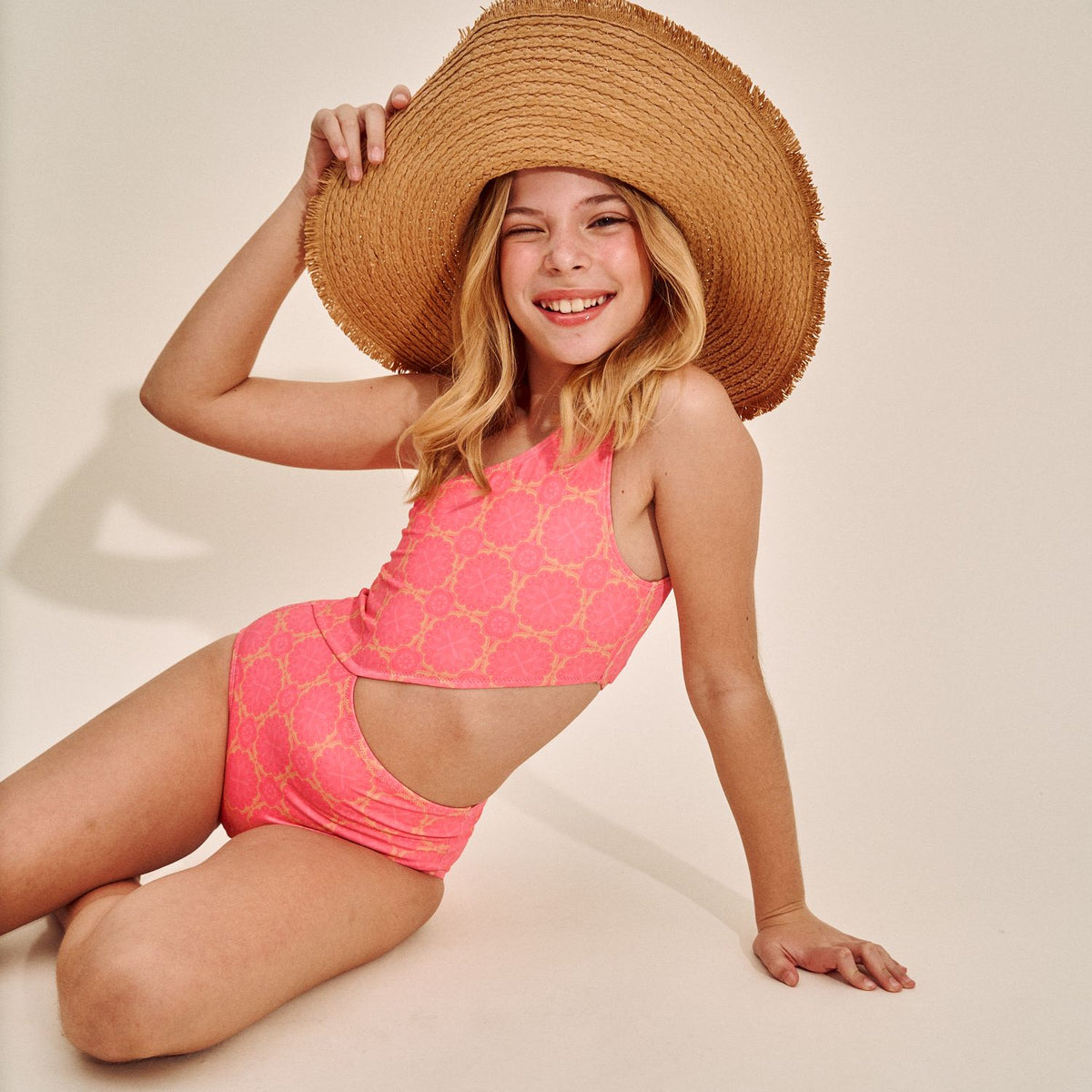 Traje de baño niña trikini rosado