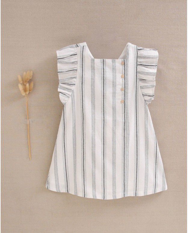 Vestido niña blanco con rayas negras y lazo negro